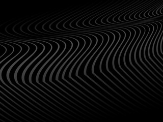 Abstract gradient gray geometric wave lines on black background. Shiny gray futuristic pattern. Futuristic technology concept, suitable for covers, posters, banners, flyers, websites, etc.