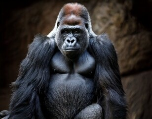 Obraz premium Photography of a Gorilla in the Wild Sitting Quietly