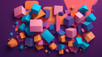 Obraz premium Colorful Geometric Shapes Arrangement with Cubes and Rectangles on Purple Background
