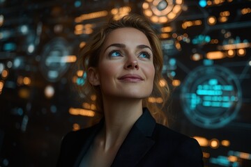Visionary Woman Contemplating Futuristic Technology Interface