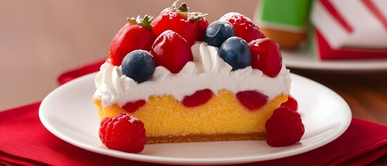 Delicious Creamy Berry Cake Slice on Plate