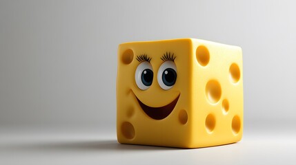 3d cartoon, cheese, on a clean and clear white background