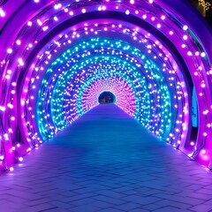 Magical Illuminated Tunnel Purple and Teal LED Lights Pathway
