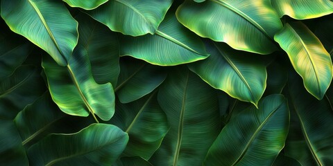 Lush green banana leaves create a vibrant natural backdrop in a tropical setting during daylight