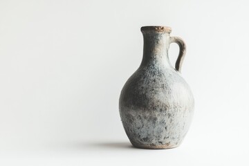 Rustic Ceramic Pitcher Still Life with Handle on Plain Background