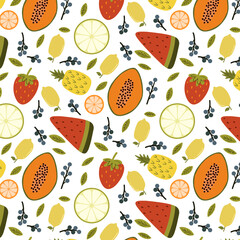 Seamless Tropical Fruit Pattern – Vibrant Exotic Fruit Design