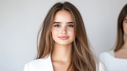 Naklejka premium Young woman smiling, focused gaze
