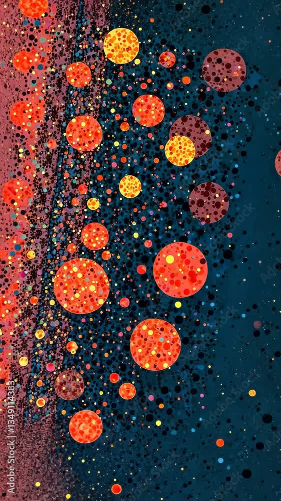 Leinwandbilder a yellow and orange background with many small circles. some of the circles are red. the circles are