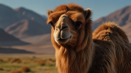 Fototapeta premium Close-up of a camel in a desert landscape (1)