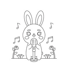 Coloring book rabbit singing bring microphone illustration