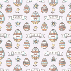 Easter eggs. Seamless vector pattern for fabric design, wrapping paper, wallpapers.  Hand drawn.