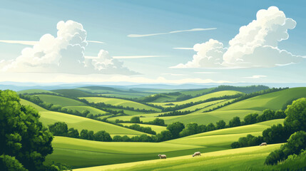 Fototapeta premium Idyllic Green Rolling Hills Landscape