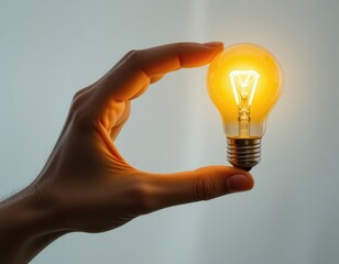 Hand Holding a Glowing Light Bulb Idea Conceptual Photo