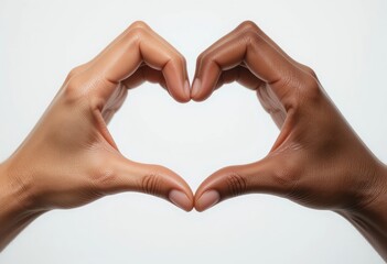 Obraz premium Hands Forming Heart Shape Diverse Skin Tones Representing Love and Unity