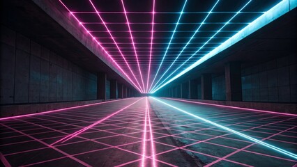 Neon Light Transitions: Cyberpunk Grids with Harsh Glows and Glitch Effects, Cyberpunk Digital Art: Neon Light Leaks with Diagonal Grid Lines and Motion Blur