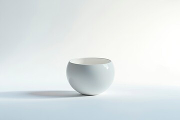 Minimalist White Ceramic Bowl on White Background Studio Shot