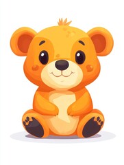 Fototapeta premium A cartoon bear is sitting on a white background. Cute animal, a simple flat illustration, with minimal details and white background