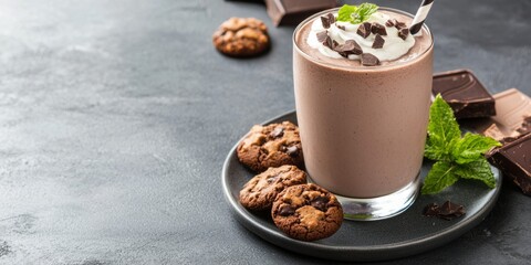 Creamy Chocolate Milkshake with Cookies and Chocolate Garnish