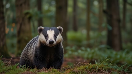 Obraz premium Badger in a woodland setting