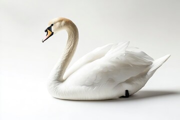 Elegant Swan Resting Portrait on White Background Nature Bird Image