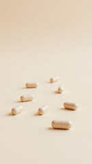 Magnesium glycinate capsules on light wooden surface.