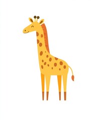 Naklejka premium A giraffe with a smile on its face. Cute animal, a simple flat illustration, with minimal details and white background