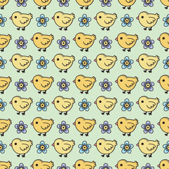 Easter chicken. Seamless vector pattern for fabric design, wrapping paper, wallpapers.  Hand drawn.