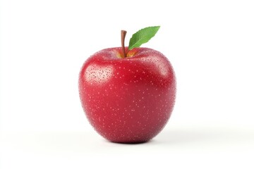 Fresh Red Apple with Green Leaf on White Background Still Life