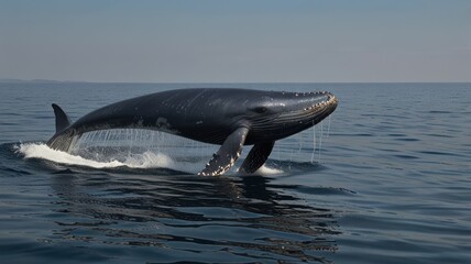 Obraz premium Humpback whale breaching in ocean