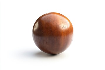 Isolated Wooden Sphere Against White Background with Soft Shadow and Detail