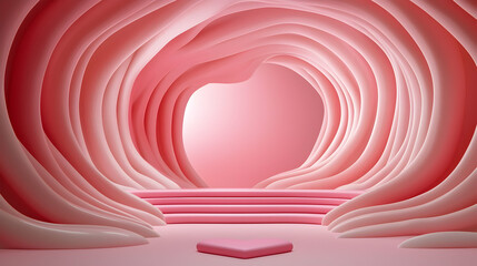 Obraz premium Pink Heart Shaped Archway with Two Pink Podiums