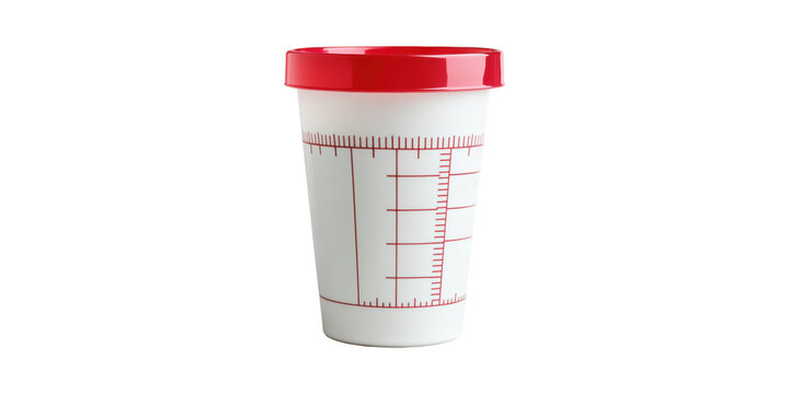 Plastic Measuring Cup With Red Lid And Scale Markings. Essential For Accurate Liquid Measurements In Cooking And Baking Isolated On Transparent Background