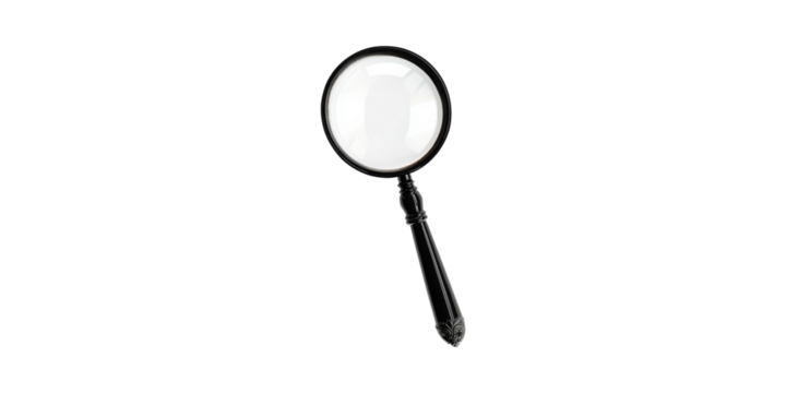 Magnifying Glass With Black Handle. Symbol Of Investigation And Detail Examination Isolated On Transparent Background