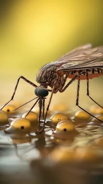 A time-lapse of a dengue mosquito laying eggs on the surface of stagnant water