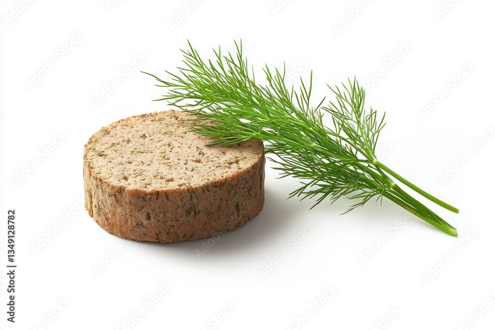 Poster delicious smooth pate with fresh dill a gourmet delight on pristine white background close up studio