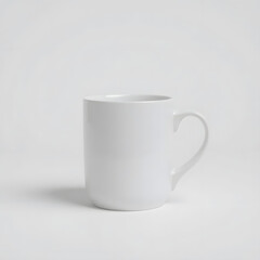 Fototapeta premium High-resolution 4K black-and-white image of a minimalistic white ceramic coffee mug on a clean white background, illuminated by epic lens glow lighting with sharp details and a grand mood.