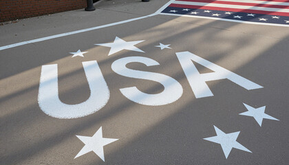 Sidewalk featuring a USA stencil with stars, soft daylight for Armed Forces Day