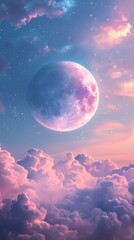 Fototapeta premium A serene sky with a vibrant moon and clouds.