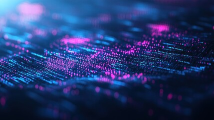 Abstract Digital Landscape: Neon Blue and Pink Data Stream