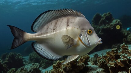 Fototapeta premium Underwater shot of a fish, displaying various colors and patterns