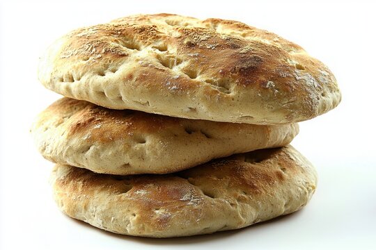 Three artisan loaves stacked high rustic baked bread stack homemade food close up stack of loaves bakery offering