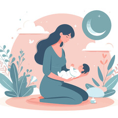 Ilustración vectorial de una madre y su hijo en estilo flat sobre fondo blanco transparente clipart, simbolizando la maternidad y el amor en formato vectorial gráfico.