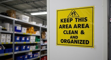 Keep Clean and Organized Workplace Safety Sign on Door with Shelves