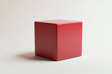 Red Cube Object Standing on White Surface in Studio Lighting