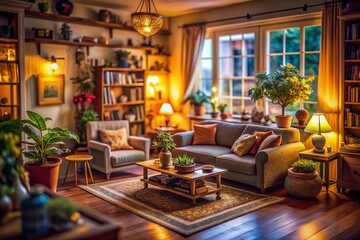 Cozy Home: Miniature Tilt-Shift View of a Comfortable Living Room