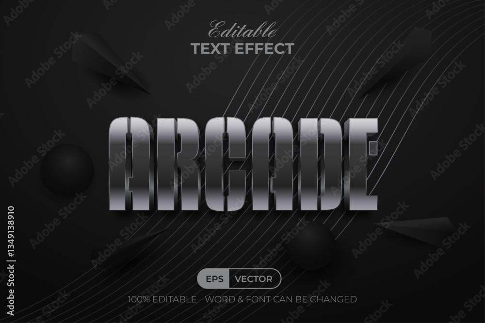 Wall mural arcade text effect 3d metal style. editable text effect.