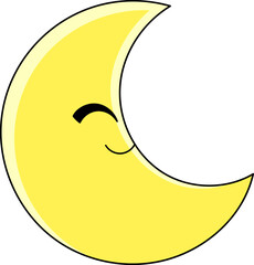 Cute Smiling Crescent Moon with Happy Expression at Night