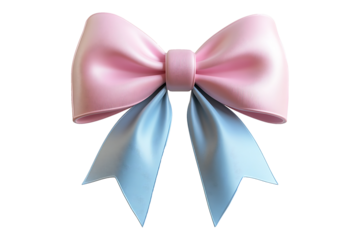 Blue and pink bow 3d render icon Isolated on White and Transparent Background PNG Image.