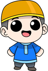 Cute Muslim Boy Cartoon Character Wearing Traditional Islamic Outfit