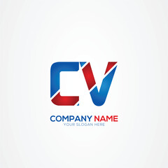 CV VC Creative Modern Letters Logo Design Element red and blue